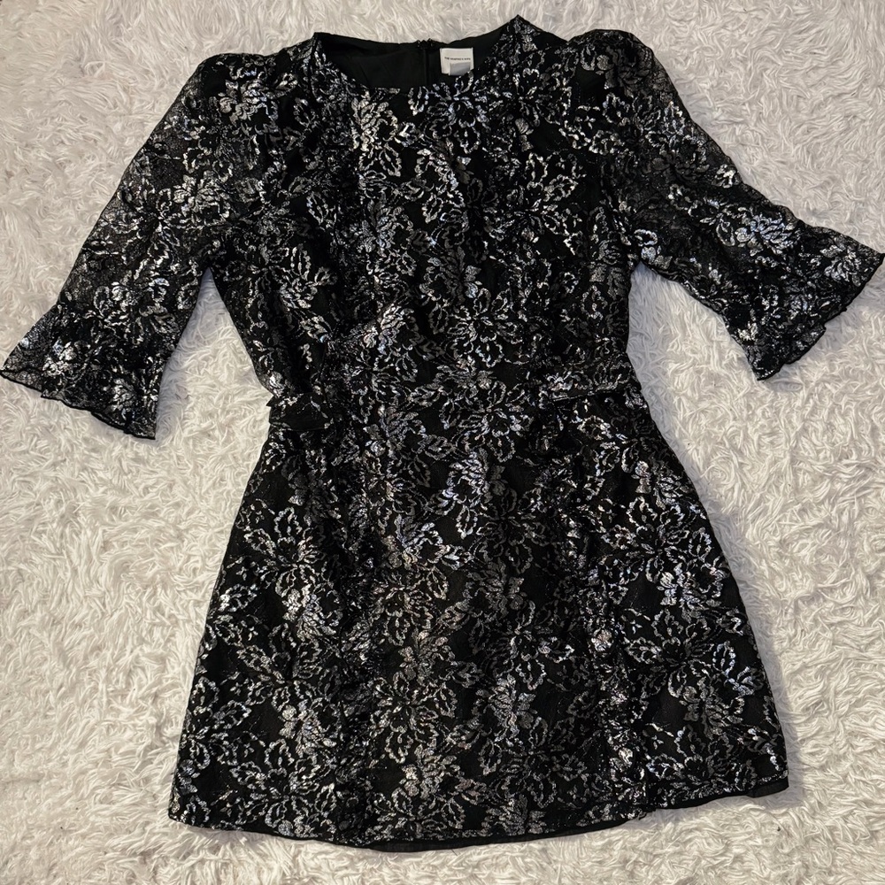 H&M Black and Silver Brocade Lace Dress